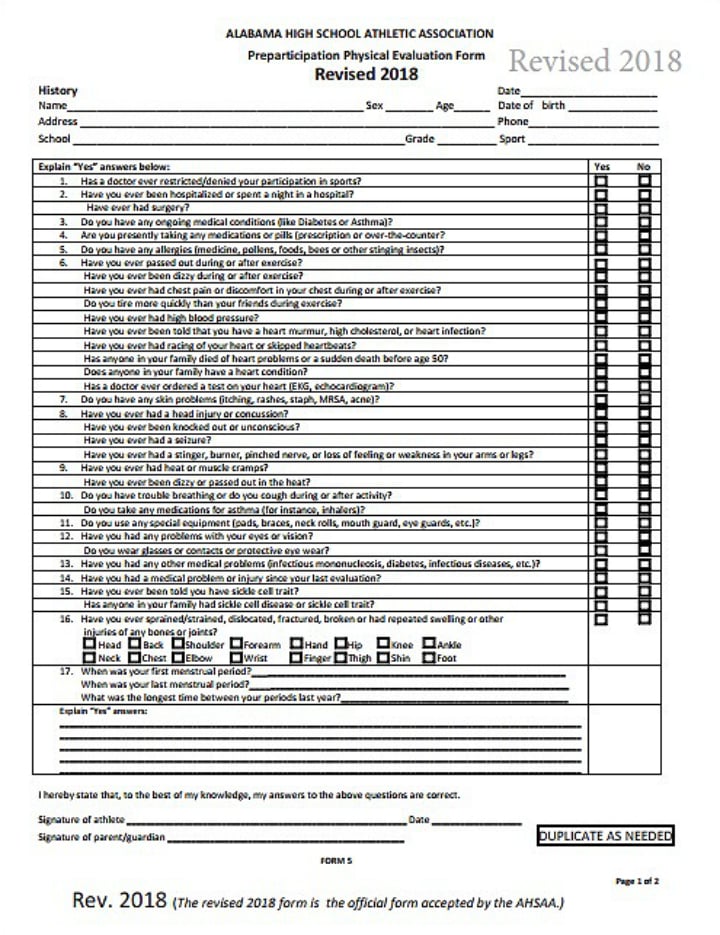 8+ Yearly Physical Form Templates PDF