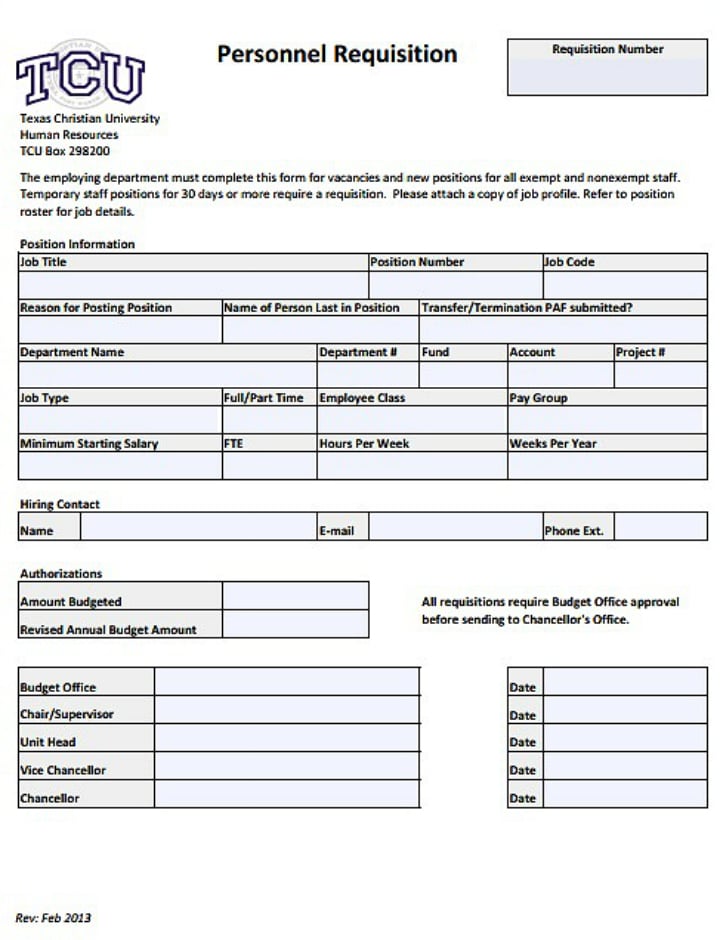 christian university personnel requisition form template