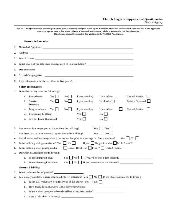 church-program-supplemental-questionnaire