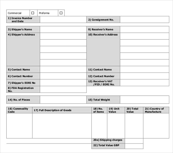 commercial proforma invoice template