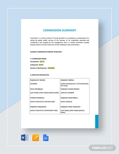 commission summary template