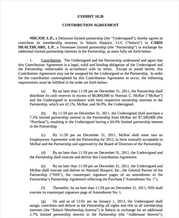 10-contribution-agreement-templates-pdf-doc