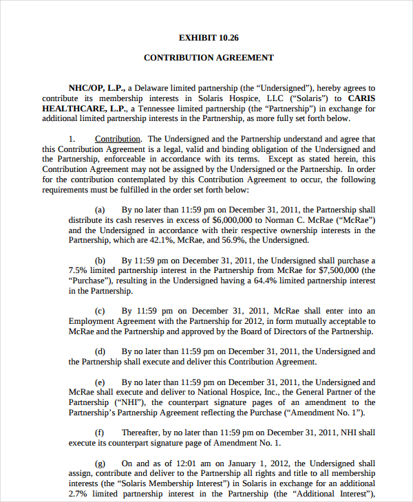 10  Contribution Agreement Templates PDF DOC