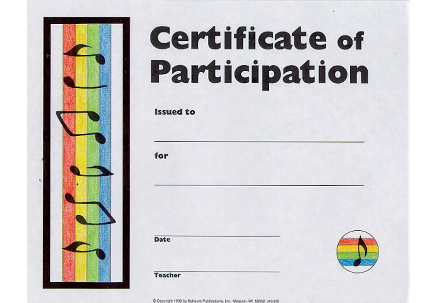 crayon colored choir certificate of participation