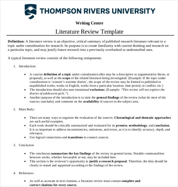 9+ Literature Review Outline Templates, Samples