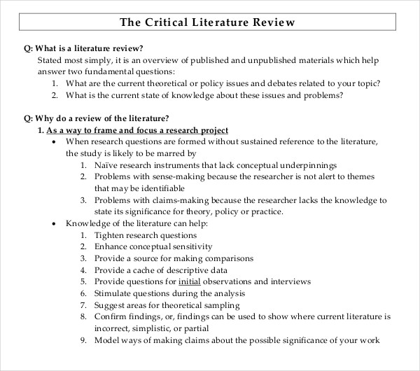 critical literature review template