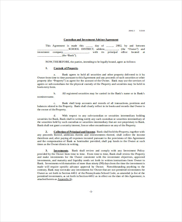 custodian and investment advisor agreement