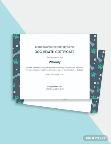 dog health certificate template