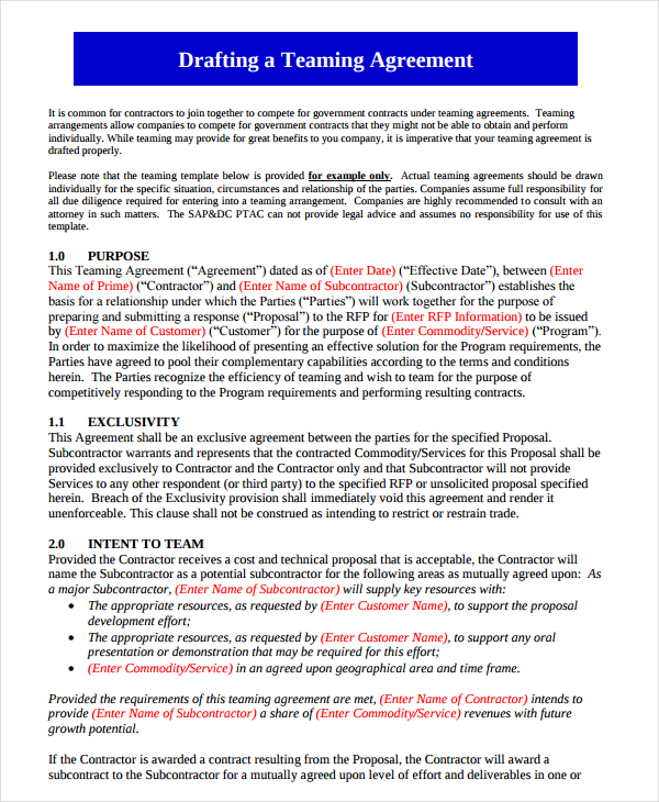 8 Teaming Agreement Templates PDF Word