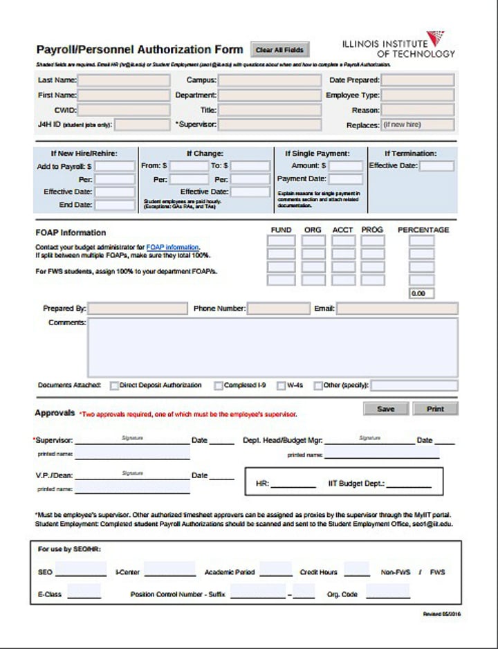editable employee payroll authorization form template