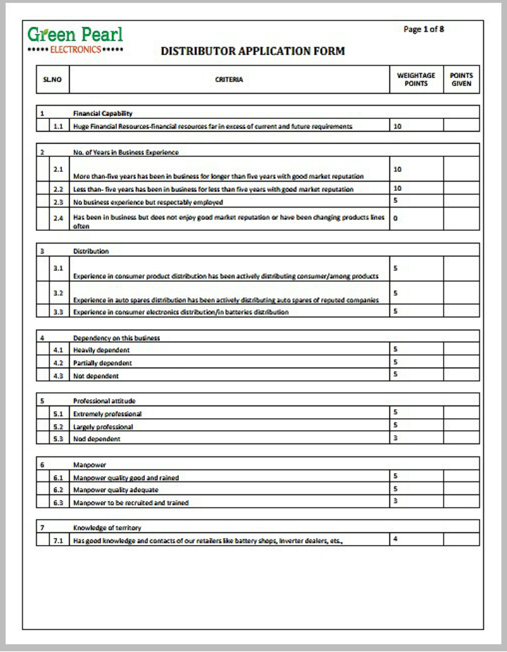 electronics company distributorship application form template