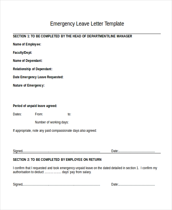3+ Emergency Leave Letter Templates - PDF
