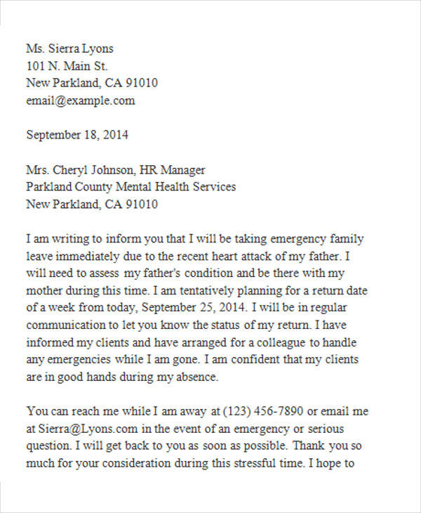 emergency leave request letter