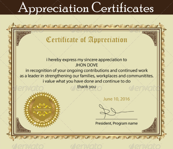 employee appreciation certification