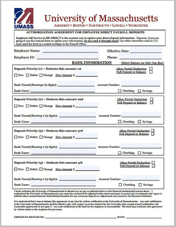 employee direct payroll deposit form template