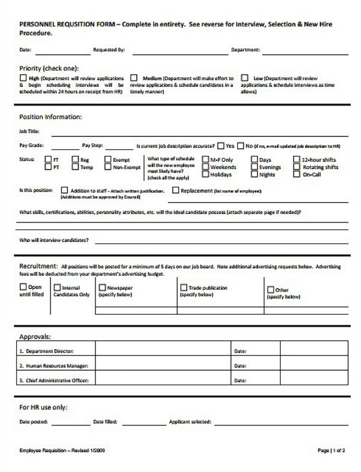 Personnel Requisition Template