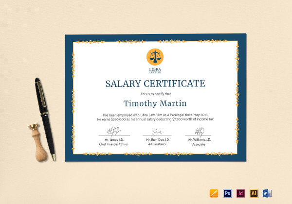 employee salary certificate template
