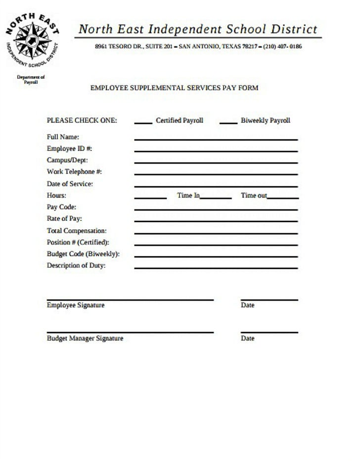 employee supplemental services payroll form template