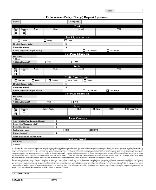 endorsement request agreement