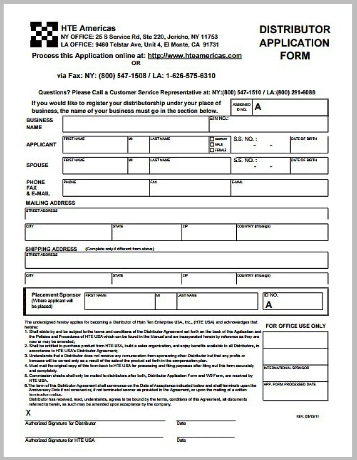 enterprise distributor application form template