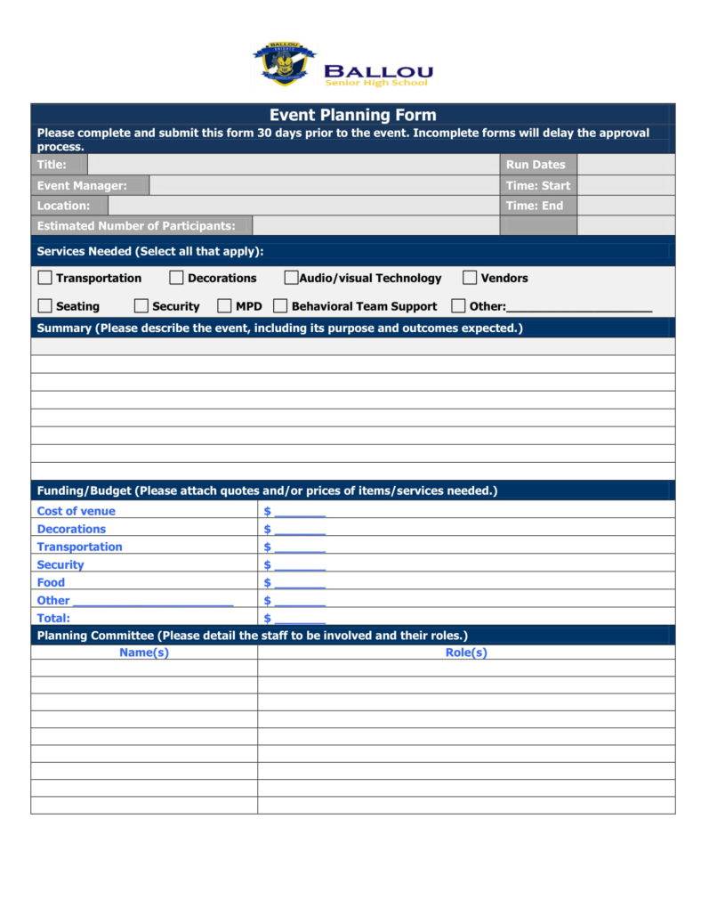 free event management plan template