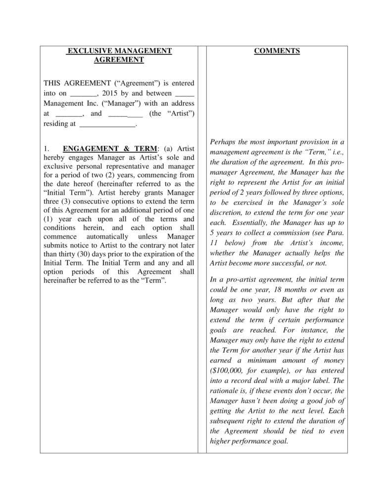 exclusive management agreement template 788x1020