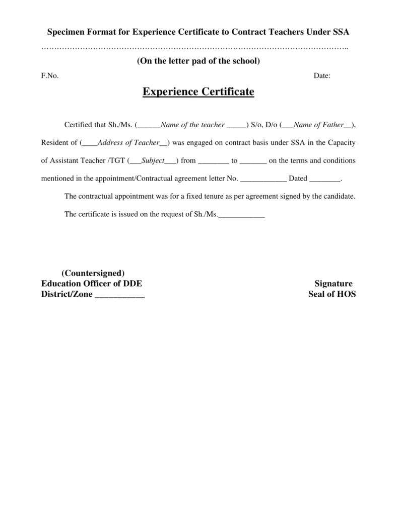 experience letter for h22b sample Pertaining To Template Of Experience Certificate