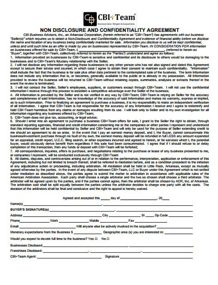 fast food chain non disclosure agreement template