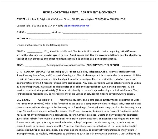 17 short term rental agreement templates pdf doc