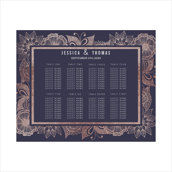 floral navy seating chart template