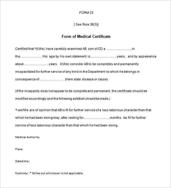 form of medical leave certificate template