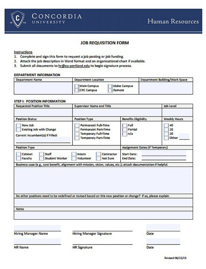 formatted job requisition form template