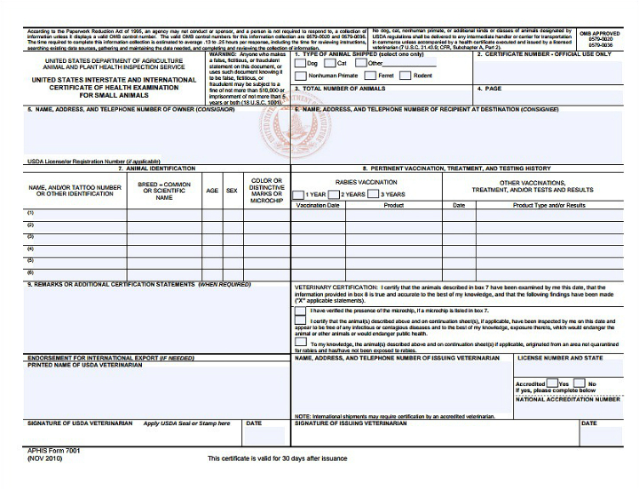 free animal and plant health certificate form template