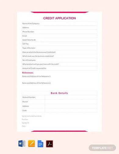 free credit application template