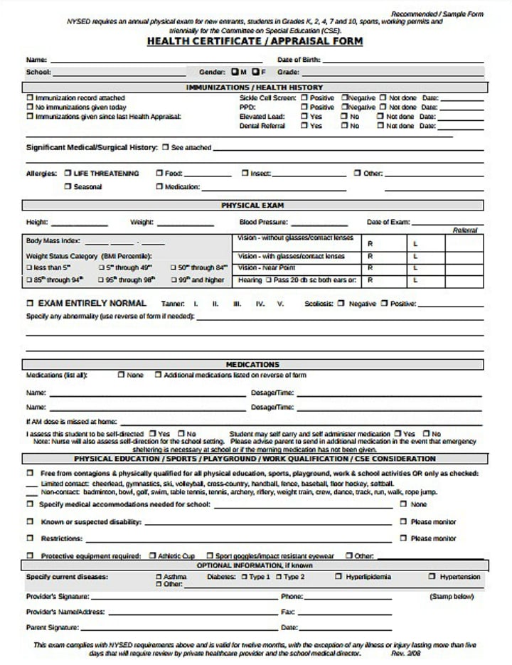 free health certificate appraisal form template1