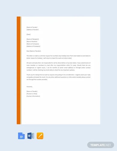 free holiday request letter template