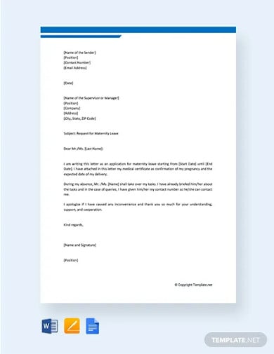 free maternity leave request letter