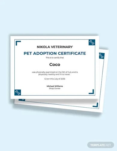 free pet health certificate for travel template