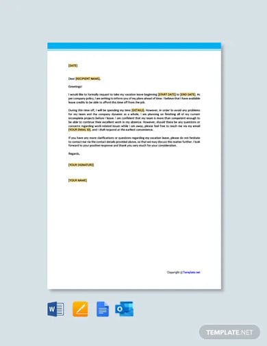 free vacation leave letter template
