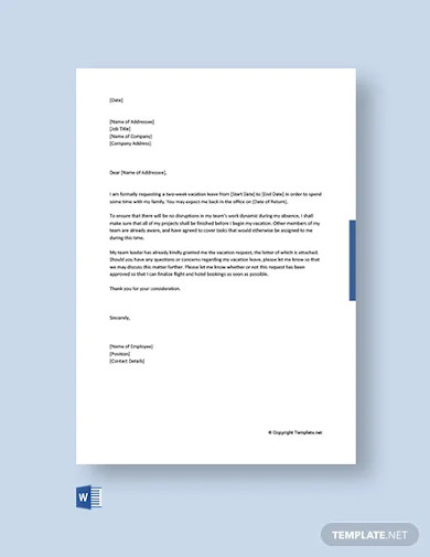 12+ Vacation Leave Letter Templates