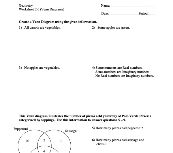10+ Venn Diagram Worksheet Templates - PDF, DOC