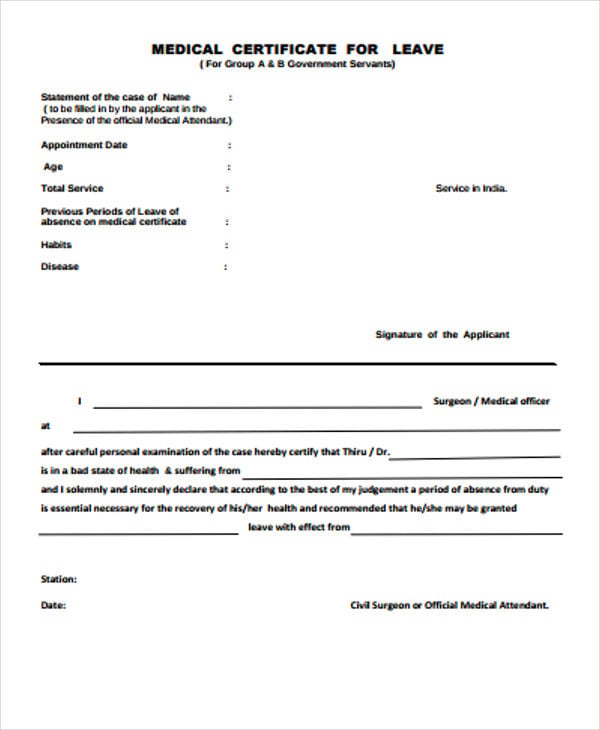 government office medical leave certificate template