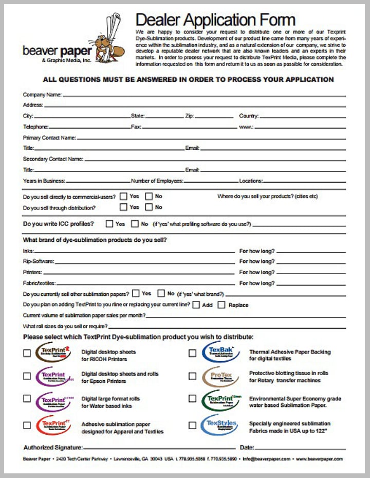 graphic media dealer application form template