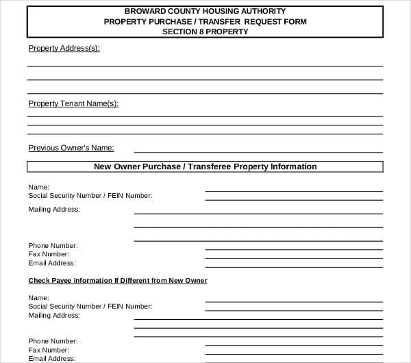 house property transfer letter