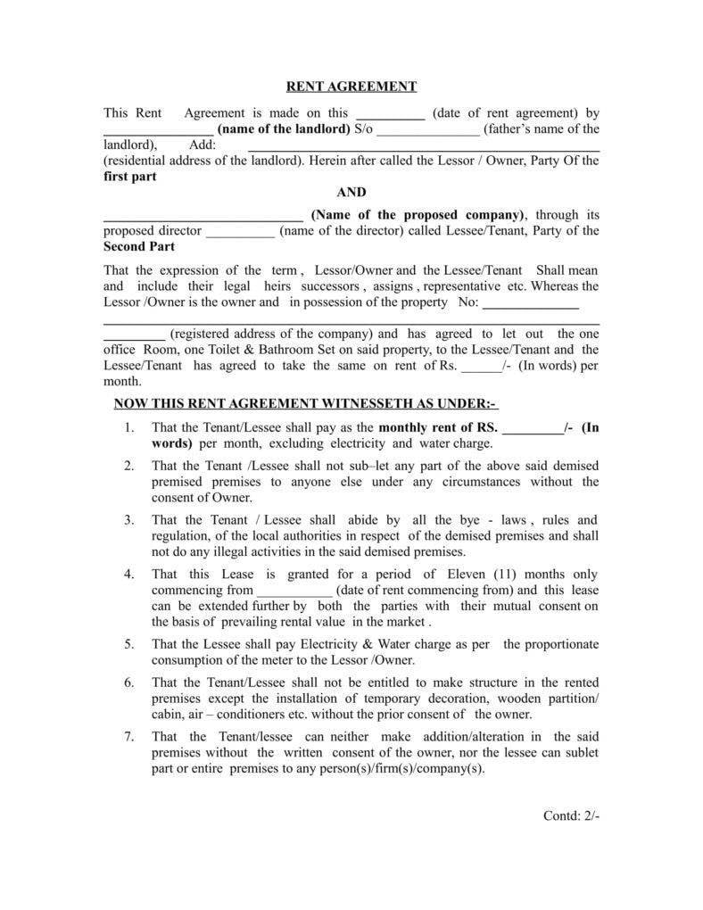 house rent agreement template 788x1020