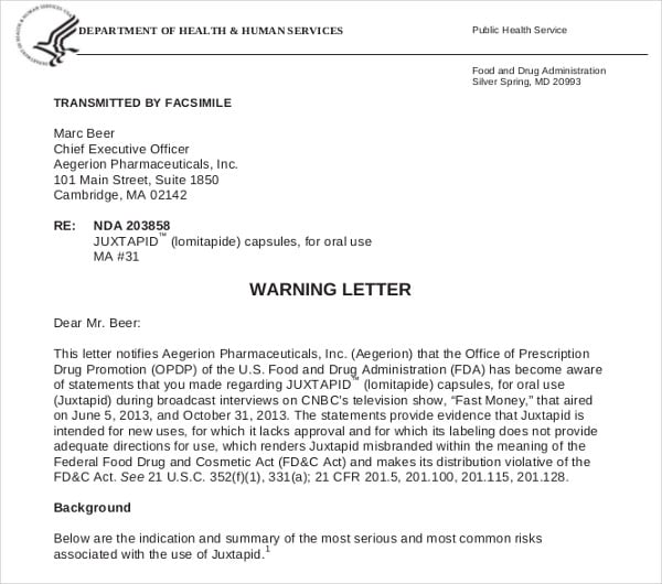 human health service employee warning letter