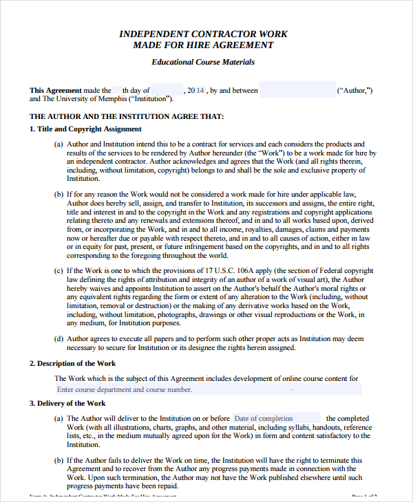 13+ Work for Hire Agreement Templates PDF, Word, Apple Pages, Google Docs