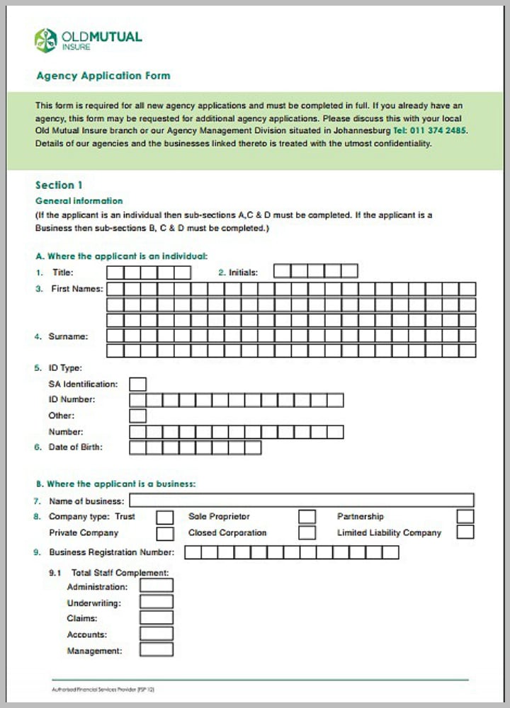 insurance agency application form template
