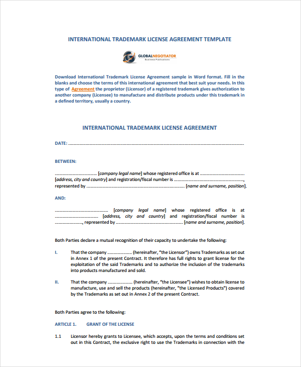 14+ Trademark License Agreement Templates - PDF, Word, Apple Pages ...