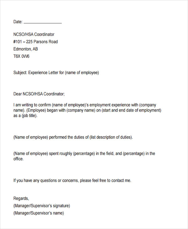 verification experience letter certificate Templates Format  PDF  4 Experience Job  Free Letter